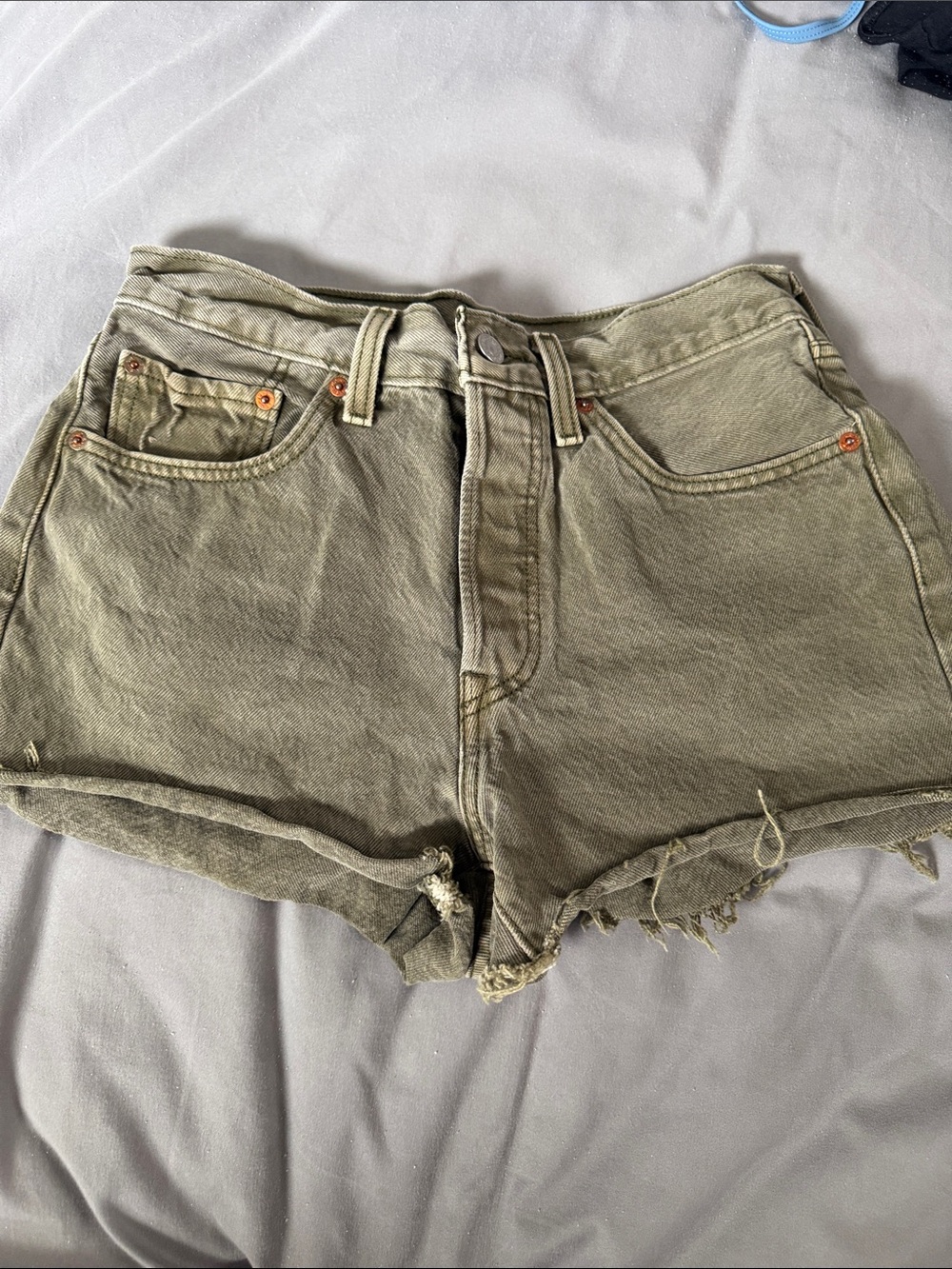 Levi's Olive Green High-Rise Cutoff Denim Shorts